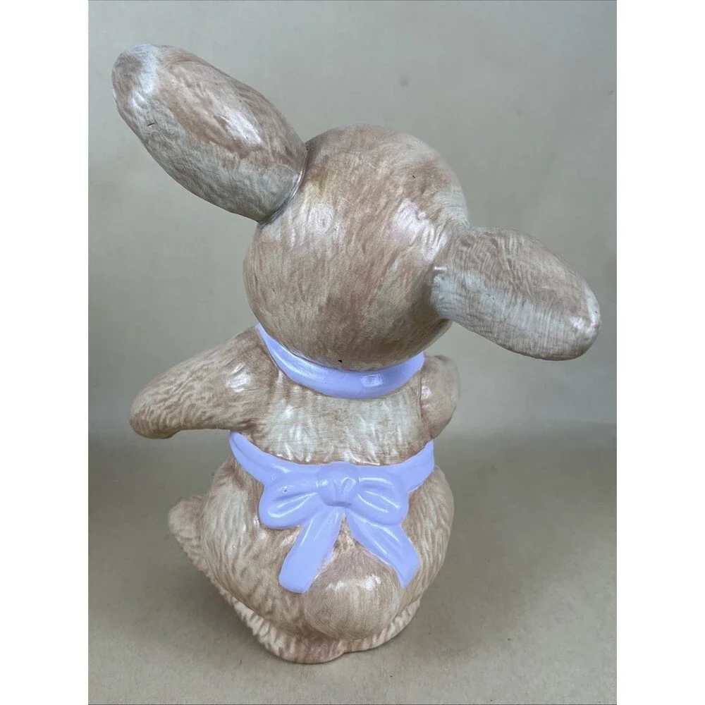 VTG Signed DAG 92 Ceramic Hand Painted Easter Bunny w/a‎ Purple Apron Rabbit 8”